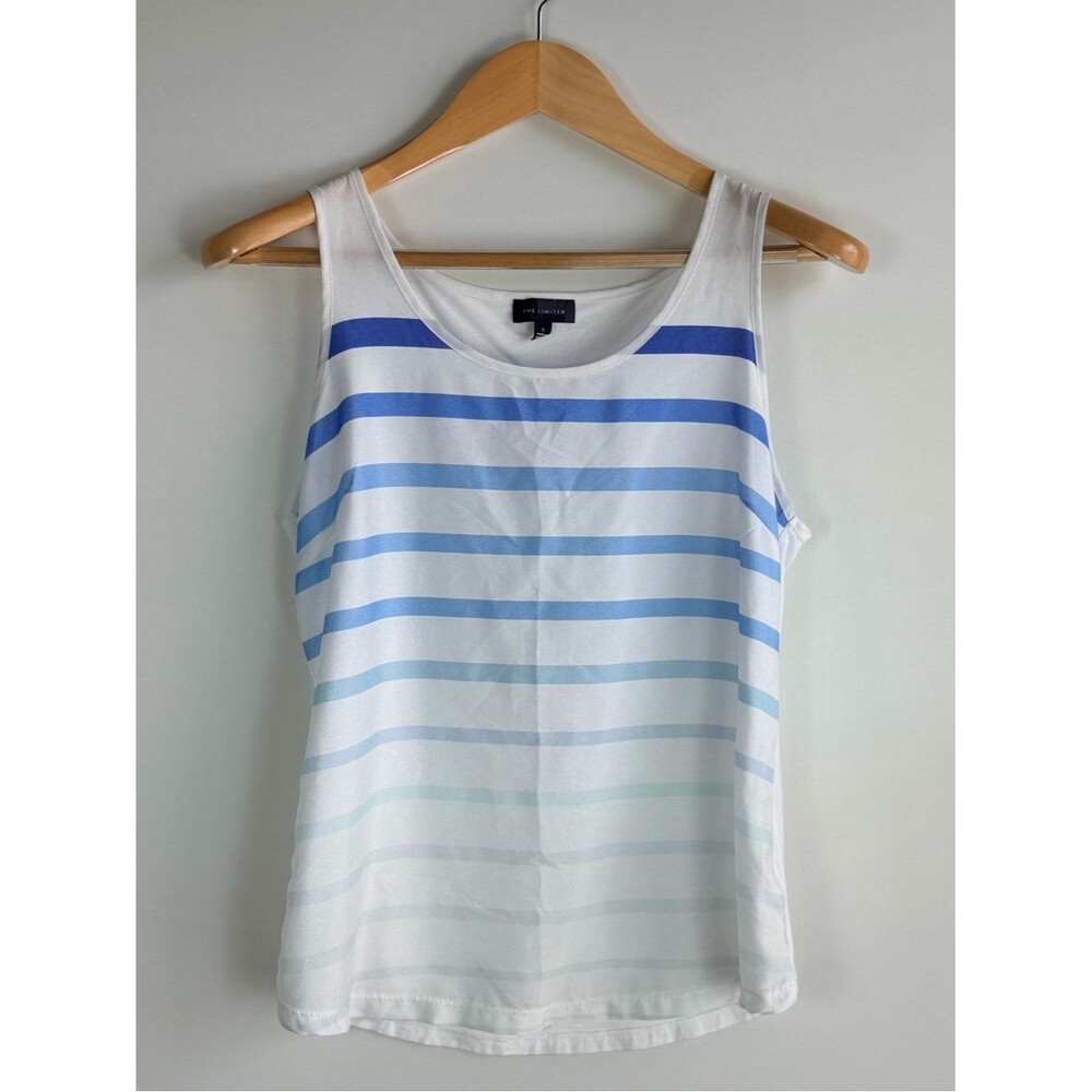 The Limited Blue Ombre Striped White Tank Top Small